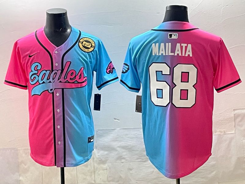 Men 2025 Philadelphia Eagles #68 Mailata Blue pink Nike Limited NFL Jersey style 07
